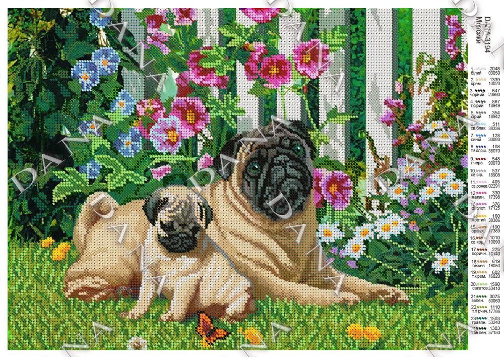 Вышивка из бисера мопса Вышивка из бисера мопса