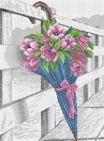 КА3-421 Цветочный зонтик. Тюльпаны 29х39 полная зашивка - Интернет-магазин товаров для вышивки бисером "Ручки Золотые", Ноябрьск
