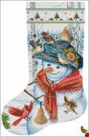 ПК2(з)-2170 Рождественский носок Снеговик и зимние птички 50,6х33 полная зашивка - Интернет-магазин товаров для вышивки бисером "Ручки Золотые", Ноябрьск