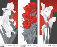 ТК-037 Триптих Красно-серые ирисы,тюльпаны. каллы (три части каждая 24х58 - Интернет-магазин товаров для вышивки бисером "Ручки Золотые", Ноябрьск