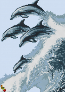 ЧК3-3180 Дельфины на гребне волны 31х43,5 частичная зашивка - Интернет-магазин товаров для вышивки бисером "Ручки Золотые", Ноябрьск