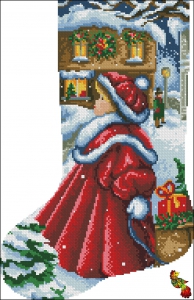 ПК3(з)-3366 Рождественский носок. Девочка в красном полушубке 28,5х43,5 полная зашивка - Интернет-магазин товаров для вышивки бисером "Ручки Золотые", Ноябрьск