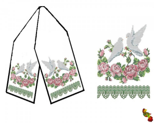 Р-066 Рушник свадебный Голубки на ветке розы 139х22 - Интернет-магазин товаров для вышивки бисером "Ручки Золотые", Ноябрьск